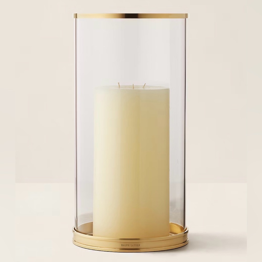 Ralph Lauren Elegant Cream Candle Holder with Gold Accents